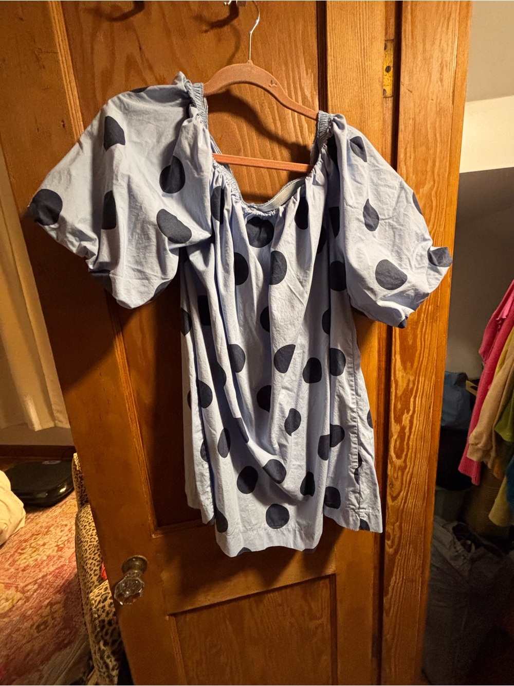 Light Blue Polka Dot Puff Sleeve Women's mini dress